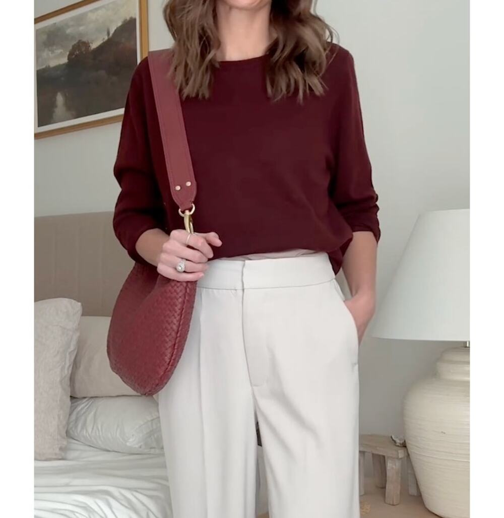 Quince maroon cashmere crewneck sweater